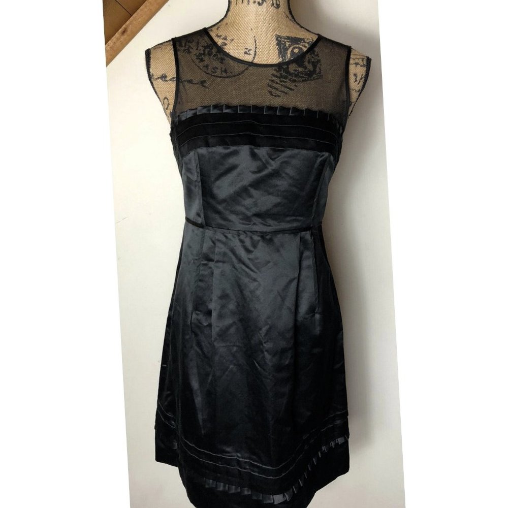 JUICY COUTURE~Black Satin Mesh~SLEEVELESS SILK SHIFT DRESS Sz 4 NEAR NEW